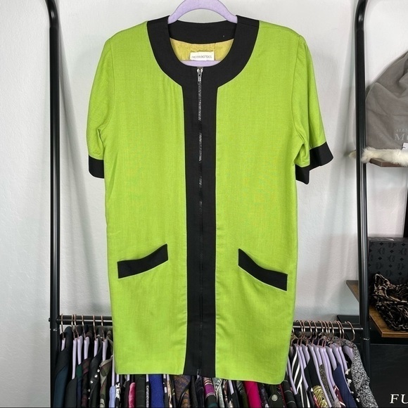 VINTAGE 90s henri bendel lime green zip up dress - Picture 1 of 9